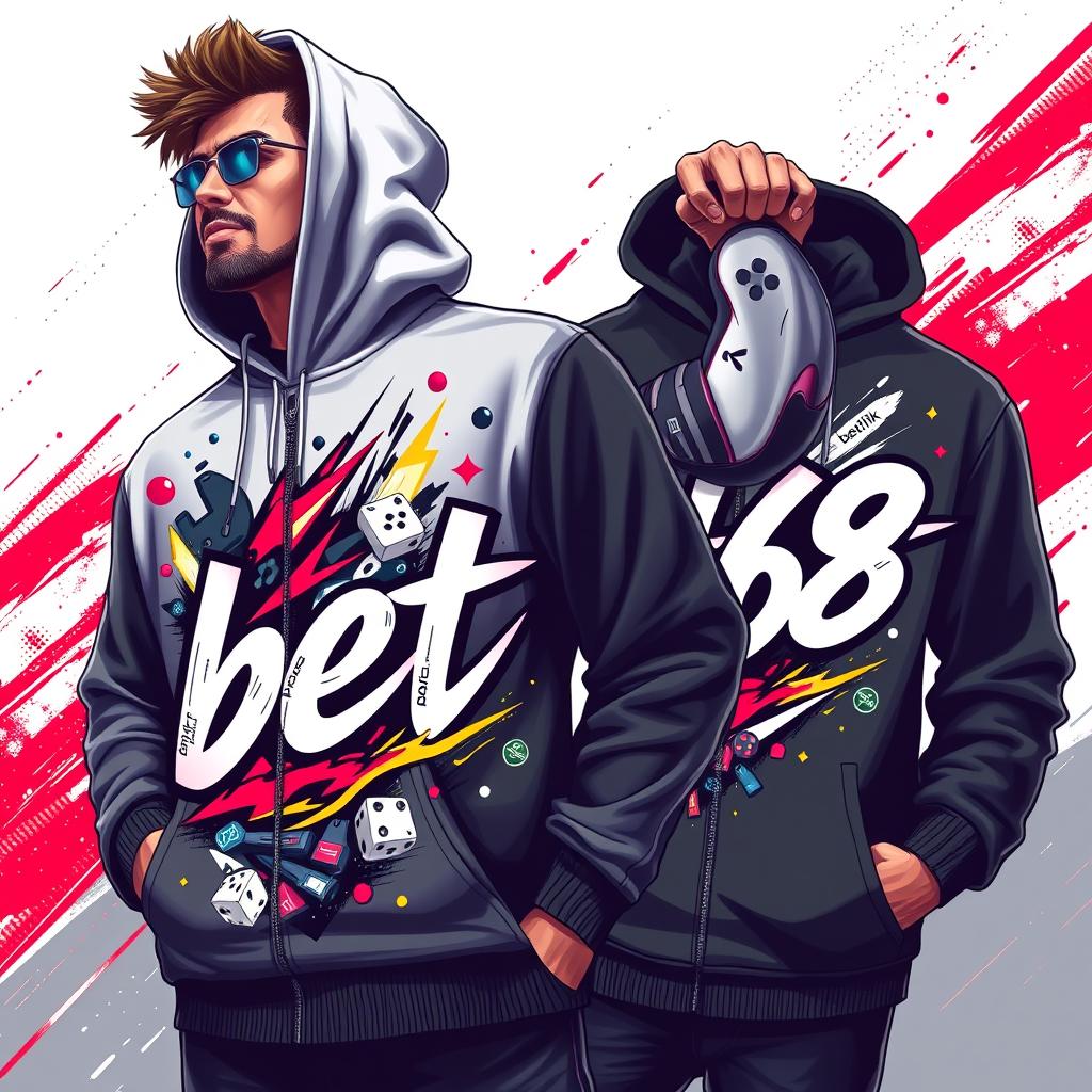 Mens Premium Gaming Zip-Up Hoodie with 'betflik68' Design